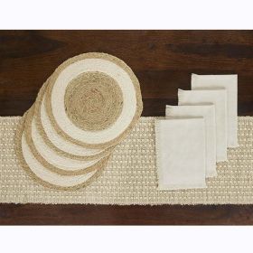 BH&G Set of 4 Jute Placemats-Natural color - 14"x20", 1 Jute - Natural color -Table Runner and 4- White Napkins