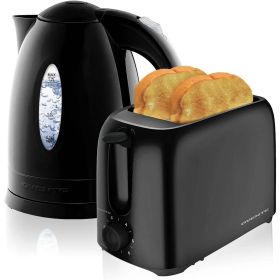 OVENTE 1.7L Electric Kettle + 2-Slice Toaster Combo with 6-Shade Settings, New- Black KP72B + TP2210B