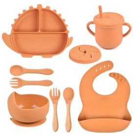 8-piece Children's Silicone Tableware Set Dinosaur Silicone Plate Bib Spoon Fork Cup Baby Silicone Plate (Option: Y25-E)