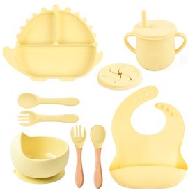 8-piece Children's Silicone Tableware Set Dinosaur Silicone Plate Bib Spoon Fork Cup Baby Silicone Plate (Option: Y11-E)